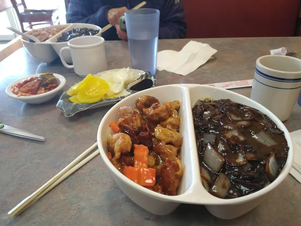 Combo Half Black Bean Noodle Half Sweet and Sour Pork